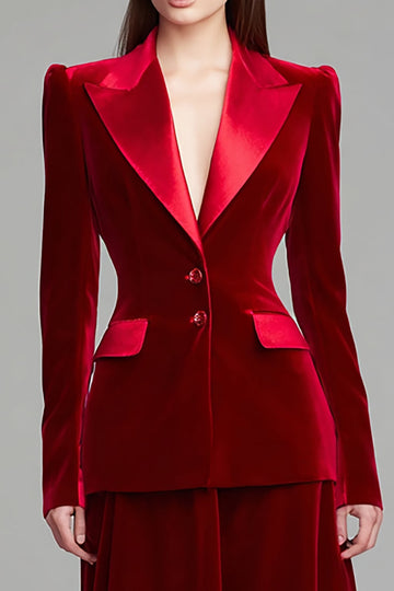 Velours bordeaux Peak Lapel Costumes d’affaires 2 pièces